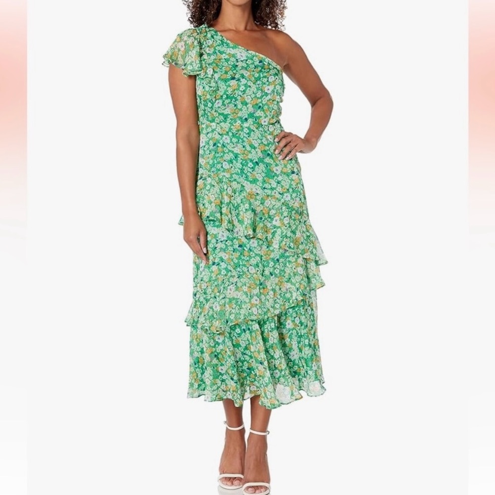 ASTR Floral One-Shoulder Green Dress